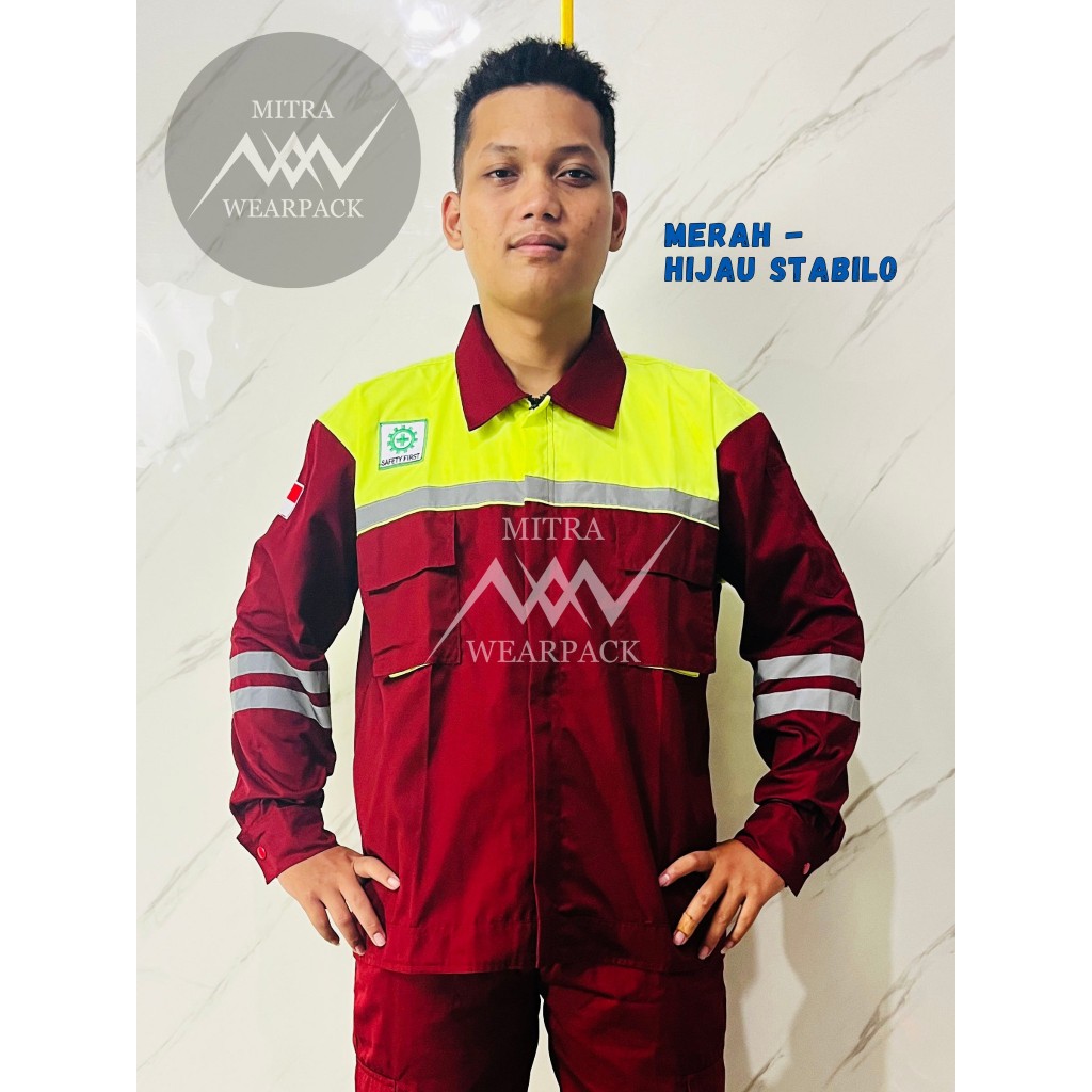 Wearpack Safety Atasan || Merah Maroon - Hijau Stabilo