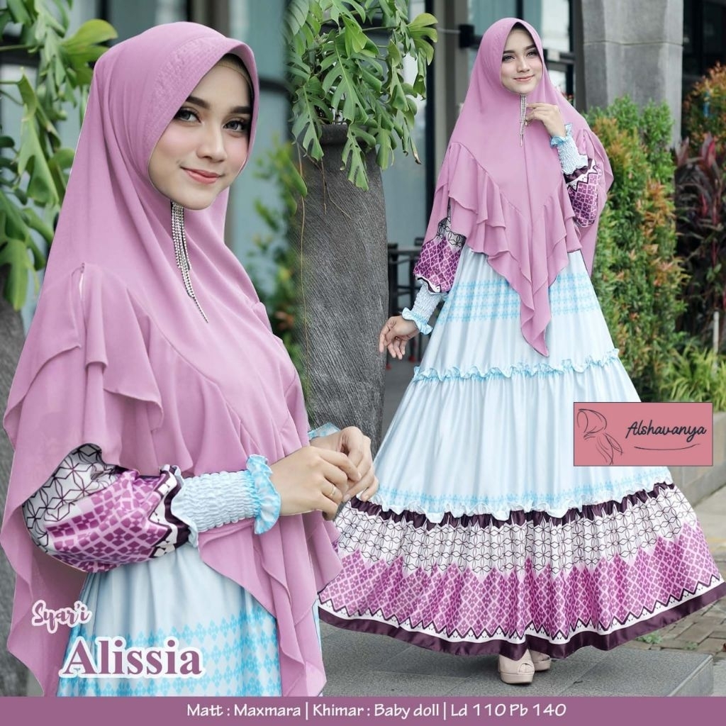 Alissia Syar'i by Alshavanya Gamis Syar'i Set Jilbab Premium Gamis Syar'i Premium Mewah Gamis Pesta 