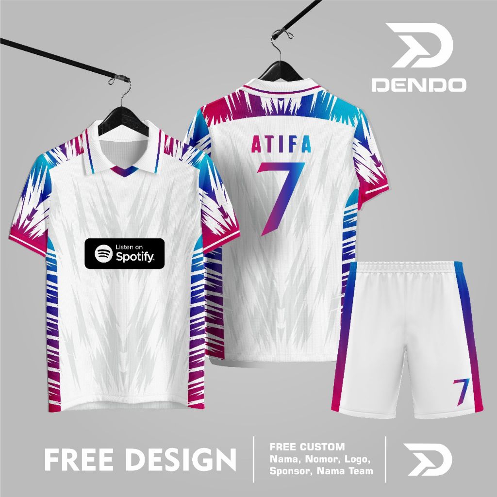 Jersey Futsal custom | Jersey Sepak Bola | Blue Flower Free Custom Name Set