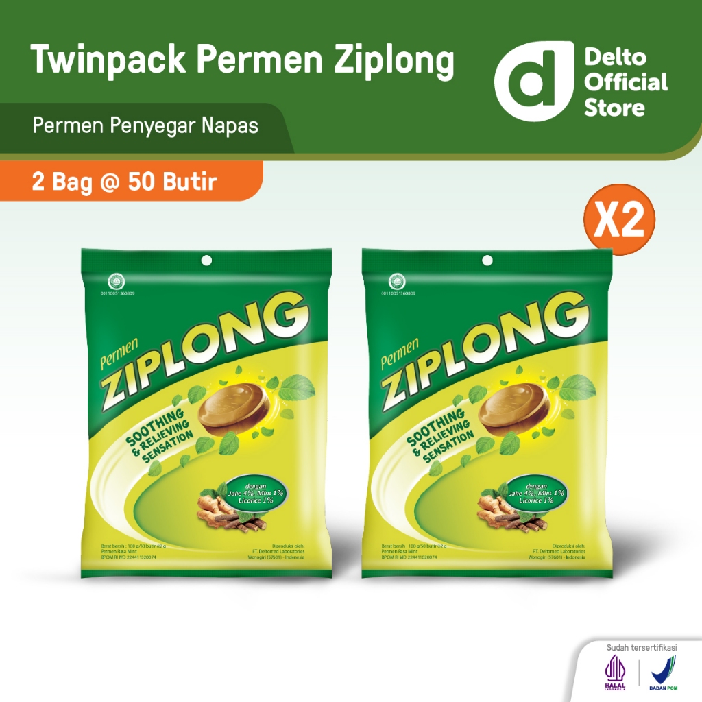 Permen Ziplong Bag 50 Butir - Permen Mint Licorice Melegakan Tenggorokan Menyegarkan Nafas Membuat N
