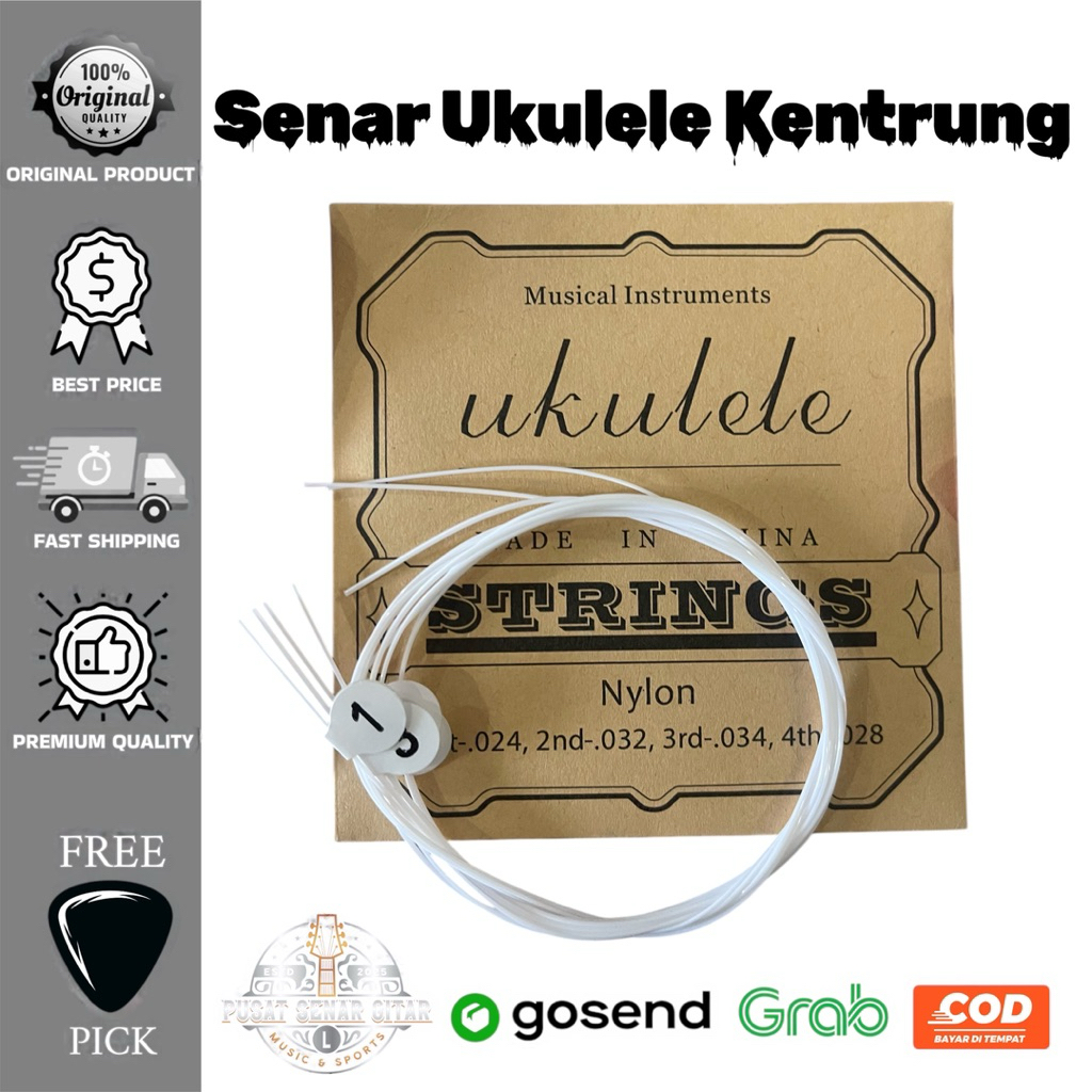Senar Gitar Kentrung Ukulele 1 set isi 4 senar ,Ukulele Strings Gratis Pick