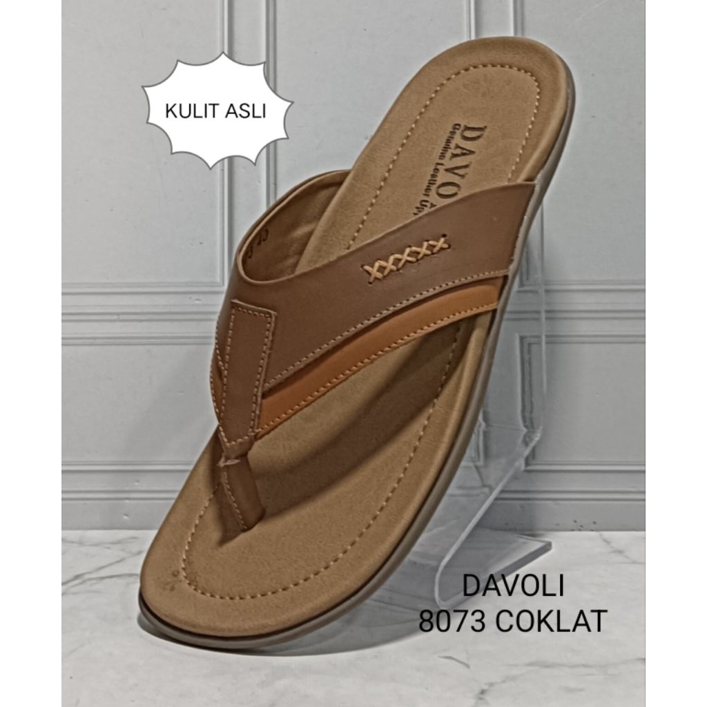 sandal jepit cowok bahan kulit asli ringan dan nyaman di pakai , tapak anti slip brand DAVOLI