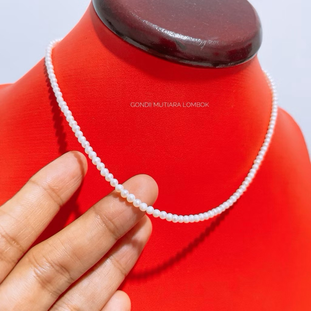 Kalung Mutiara Air Tawar Super 3mm Ikat Perak Request Customer