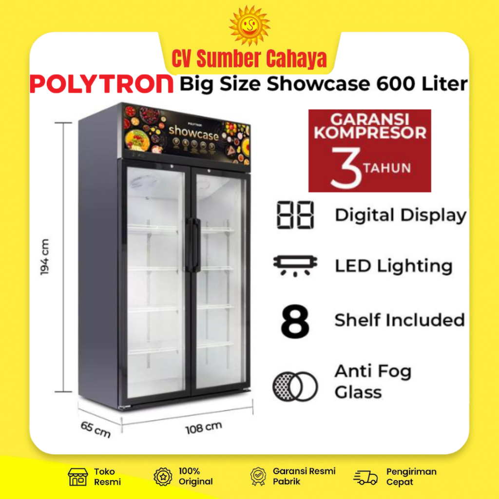 Polytron Showcase 2 Pintu 600 Liter SCN 610 No Frost Display Cooler SCN610 SCN-610
