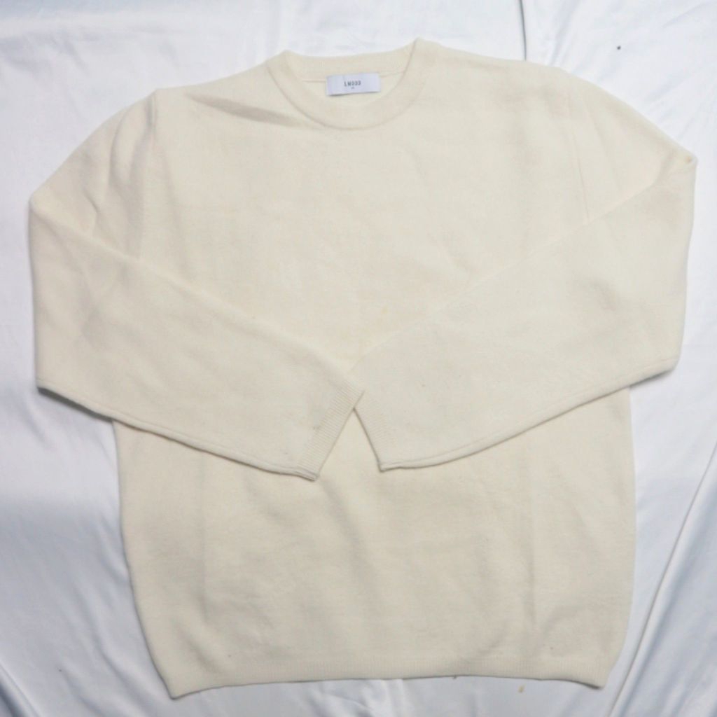 LMOOD Dutch Semi Over Knit Cream Bahan Lembut Tebal Keren Korean Minus Noda Sweater Sweatshirt Crewn