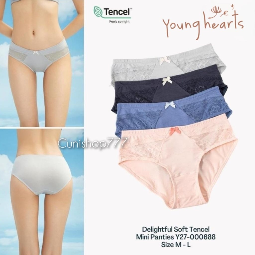 PANTY YOUNG HEARTS SOFT TENCEL MINI M L DELIGHTFUL CELANA DALAM WANITA LACE RENDA HEART CD Y27-00068