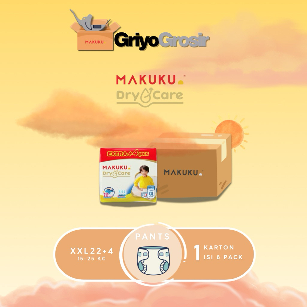 [1 Karton] Makuku Drycare Extra XXL22+4 / Popok Bayi / Anti Ruam dan Tahan Lama