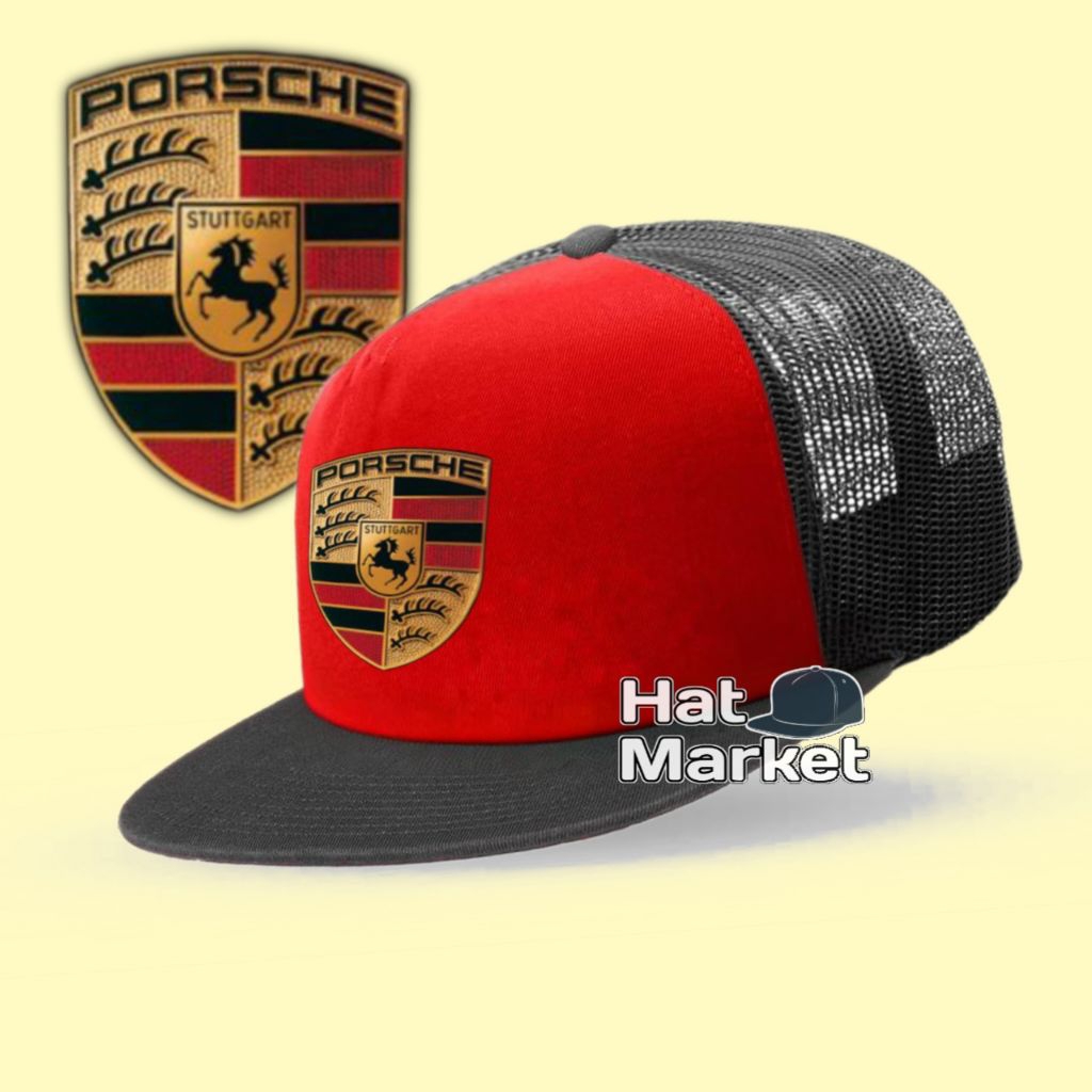 PORSCHE | Topi Snapback Jaring | Topi Trucker Snapback | Topi Jala Jaring Trucker Otomotif Laki-laki
