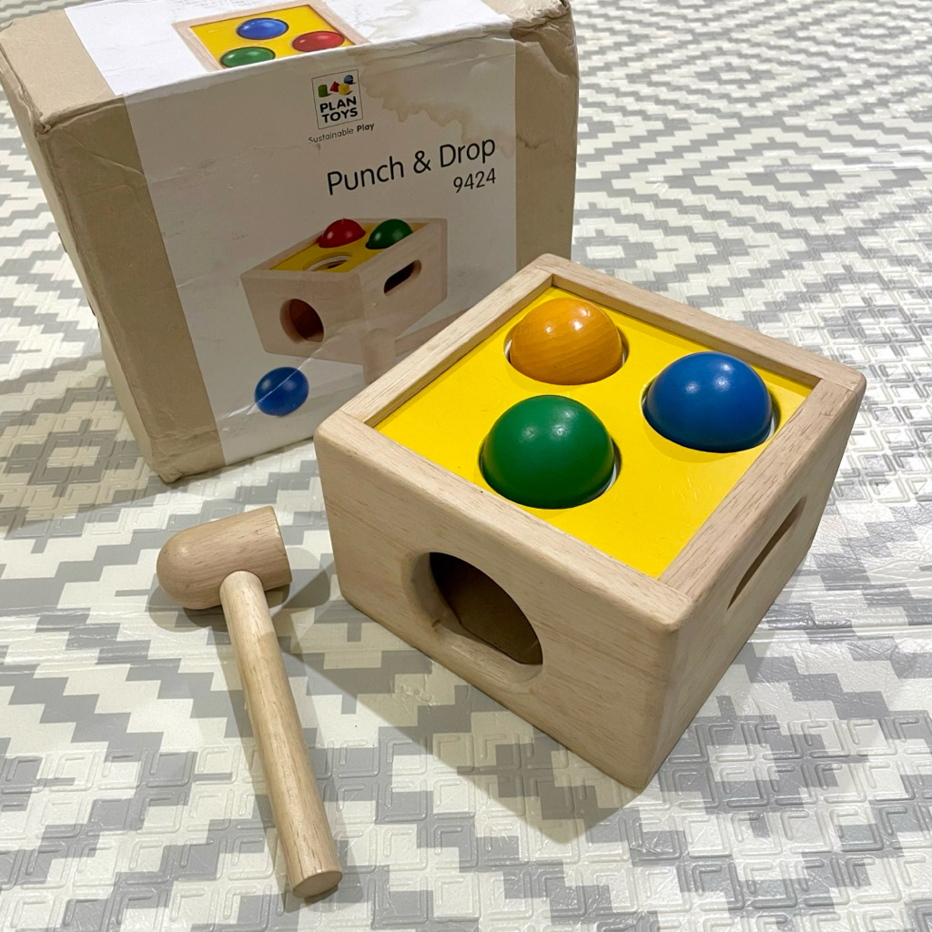 PRELOVED PlanToys Punch and Drop | Mainan Edukasi Anak Bayi Baby Motorik Warna Edukatif Kayu Wooden 