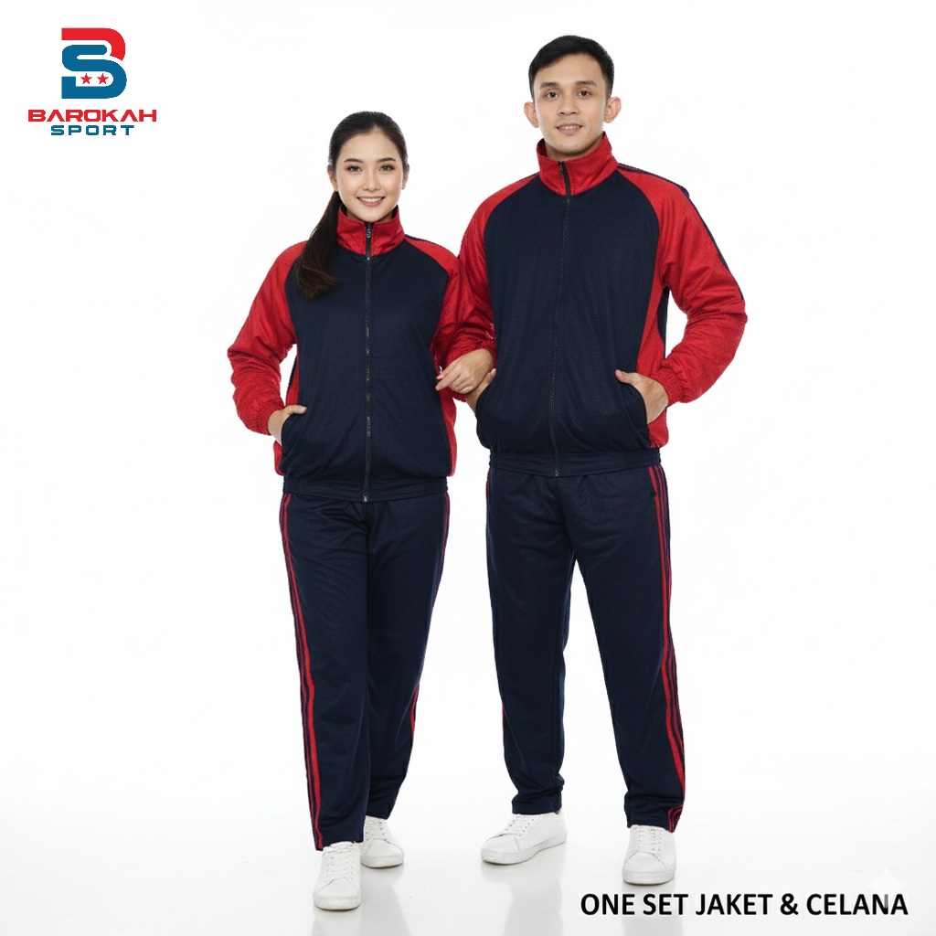 Hm Barokah - Setelan Pakaian Olahraga Pria Wanita One Set Jaket Celana Olahraga Unisex Seragam Pakai