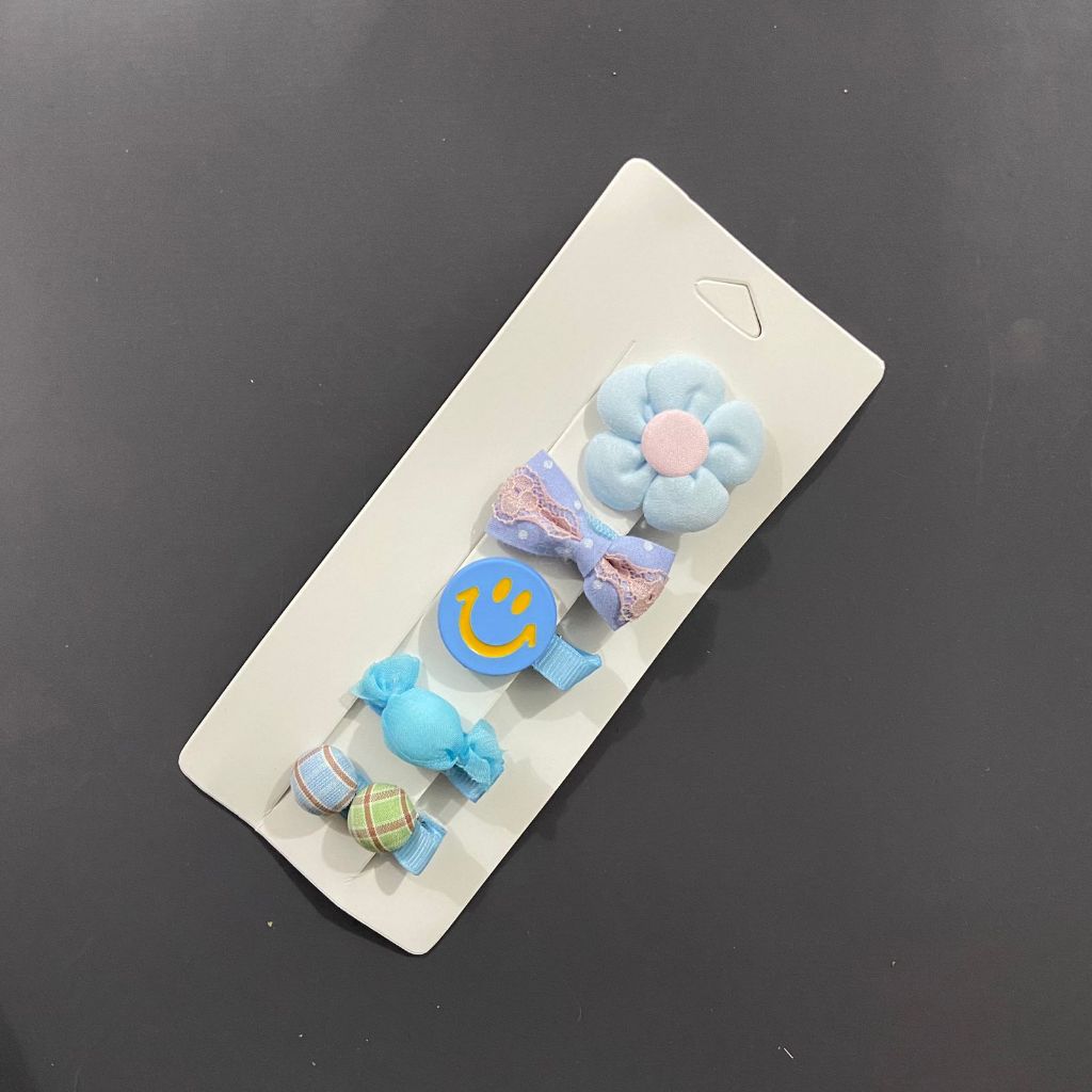 [TERMURAH] JEPIT RAMBUT AESTHETIC LUCU Motif Bunga dan Pita Warna Biru Muda