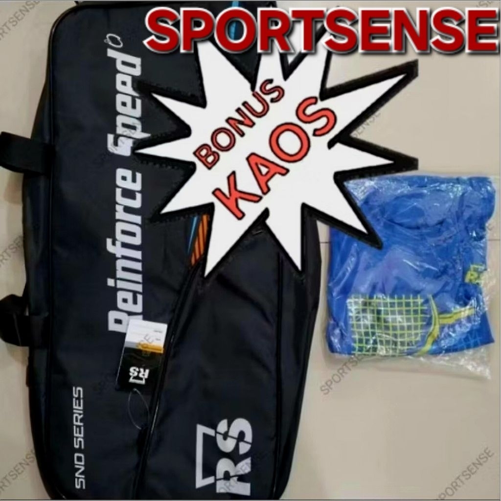Bonus Kaos Tas Bulutangkis Badminton RS Reinforce Speed SND BT 4 BT4 Petak 1 Sleting Besar Original