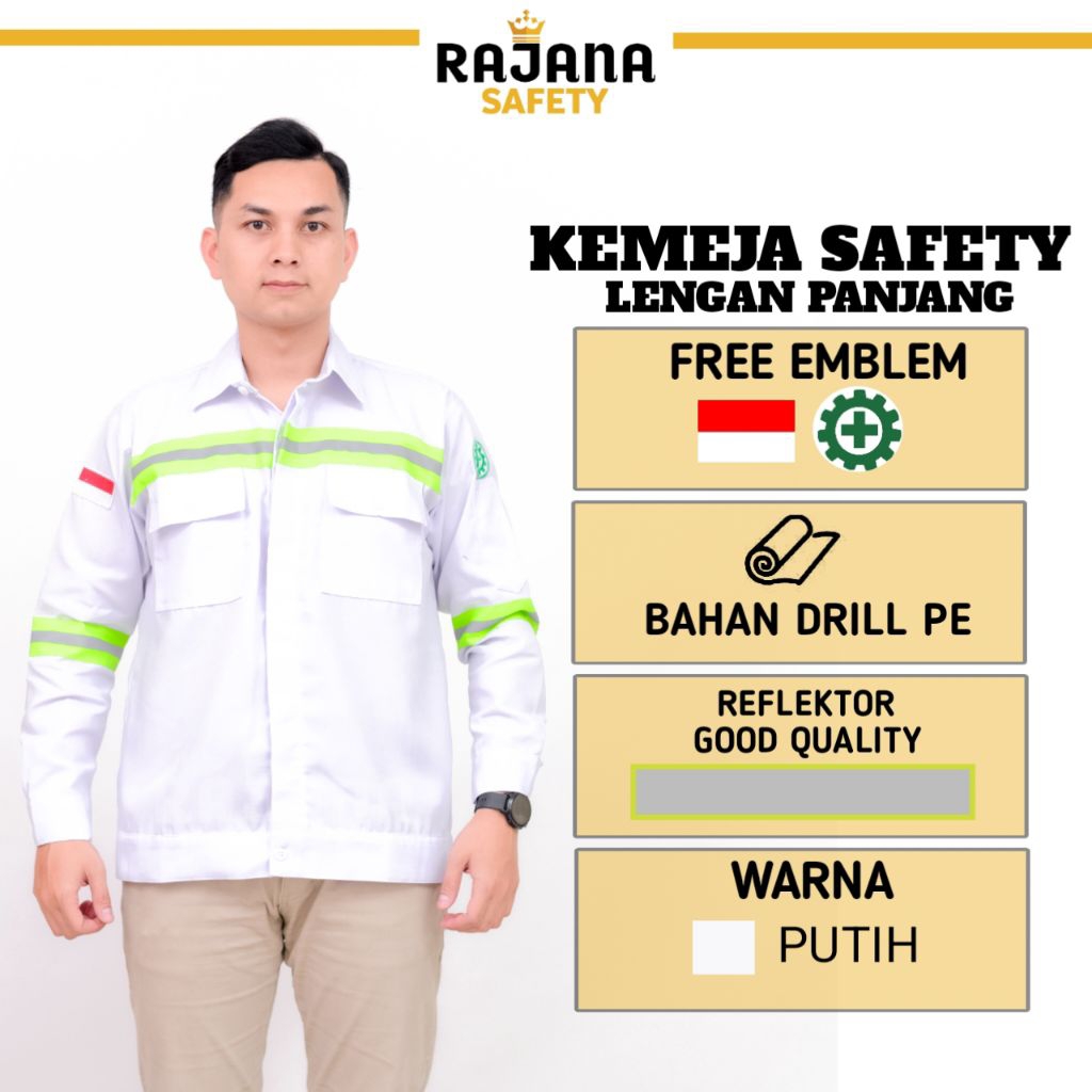 Rajana safety - wearpack safety lengan panjang warna putih atasan kerja lapangan proyek