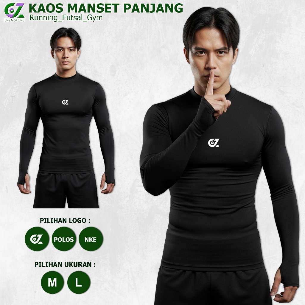 Baju Kaos Baselayer Manset Olahraga Pria Lengan Panjang Running Gym Renang Futsal