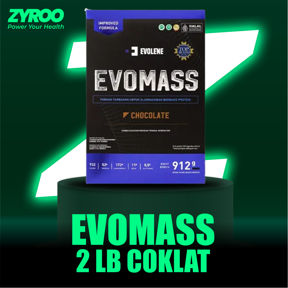 Evolene Evomass Gainer Protein 2 lbs 912gr Rasa Coklat Susu Penambah Massa Otot & Berat Badan Sehat 