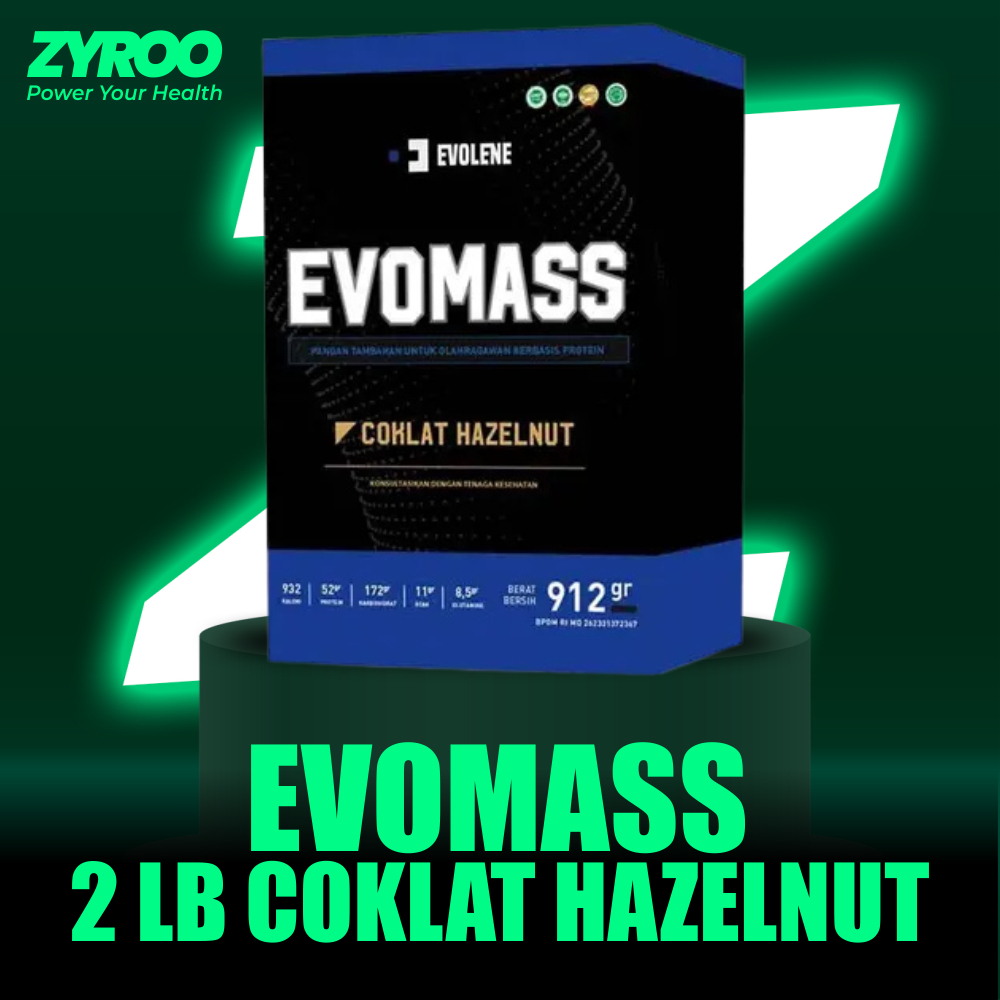 Evolene Evomass Gainer Protein 2 lbs 912gr Rasa Hazelnut Susu Penambah Massa Otot & Berat Badan Seha