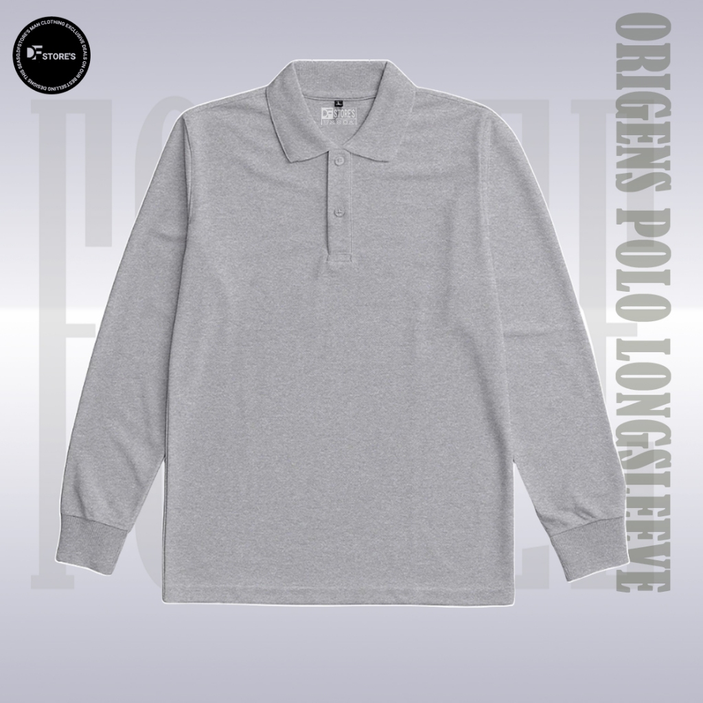 Defest id Kaos Polo Lengan Panjang Polos Terkeren Pria & Wanita Baju Kerah - Abu-abu
