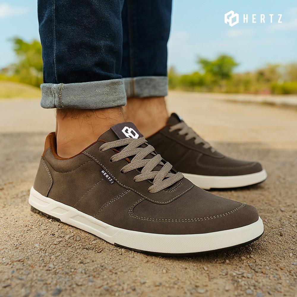Hertz - Sepatu Sneakers Pria H 4172 Brand Hertz Sepatu Casual Hangout Kuliah Kerja Acara Warna Abu