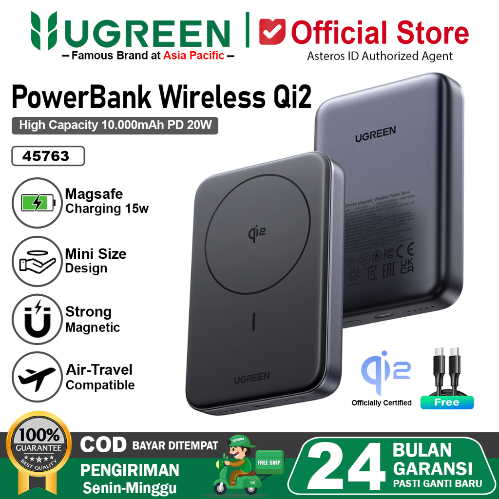 UGREEN Power Bank Qi2 10.000mAh Magsafe Wireless Fast Charging 15W 45763