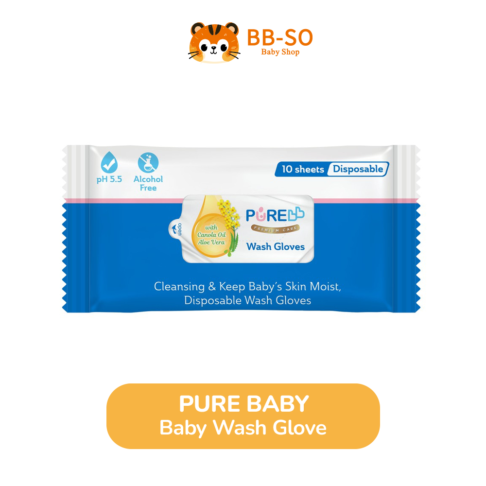 Pure Baby Wash Gloves 10's / Tisu Basah / Disposable Waslap Bayi