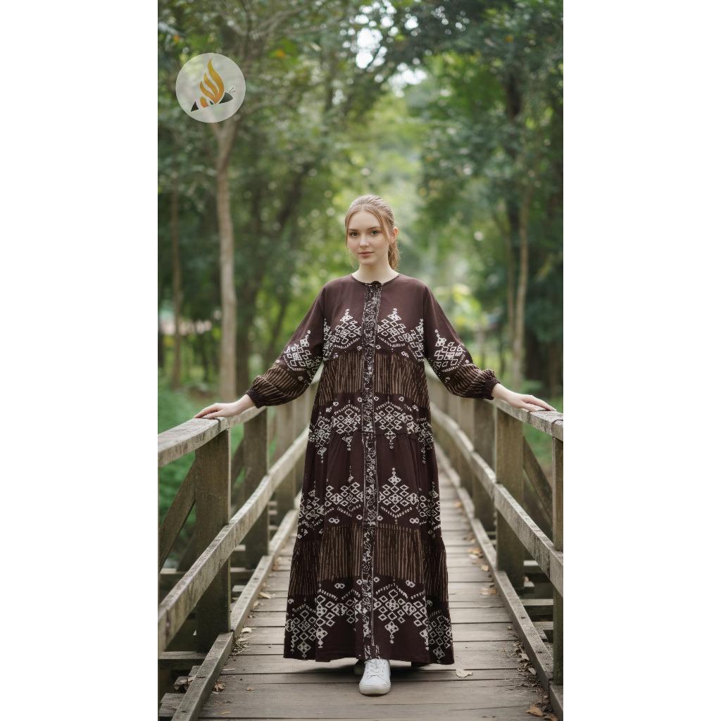Midi Dress Bahan Twill Motif Batik Terbaru Ori BeeBatik Pekalongan