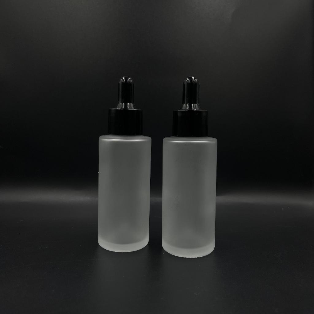 Botol Kaca Pipet 50ML Natural Frosted Bahudatar Tutup Hitam / Botol Serum 50 ML / Botol Kaca Pipet 5