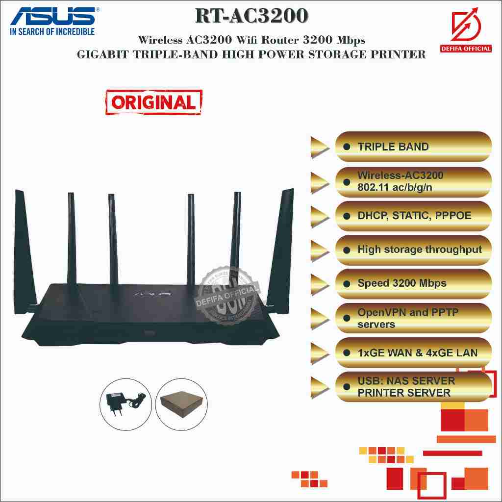 Asus RT-AC3200 Triple Tri-Band Gigabit WiFi Gaming Router Wireless Storage Ptinter Server