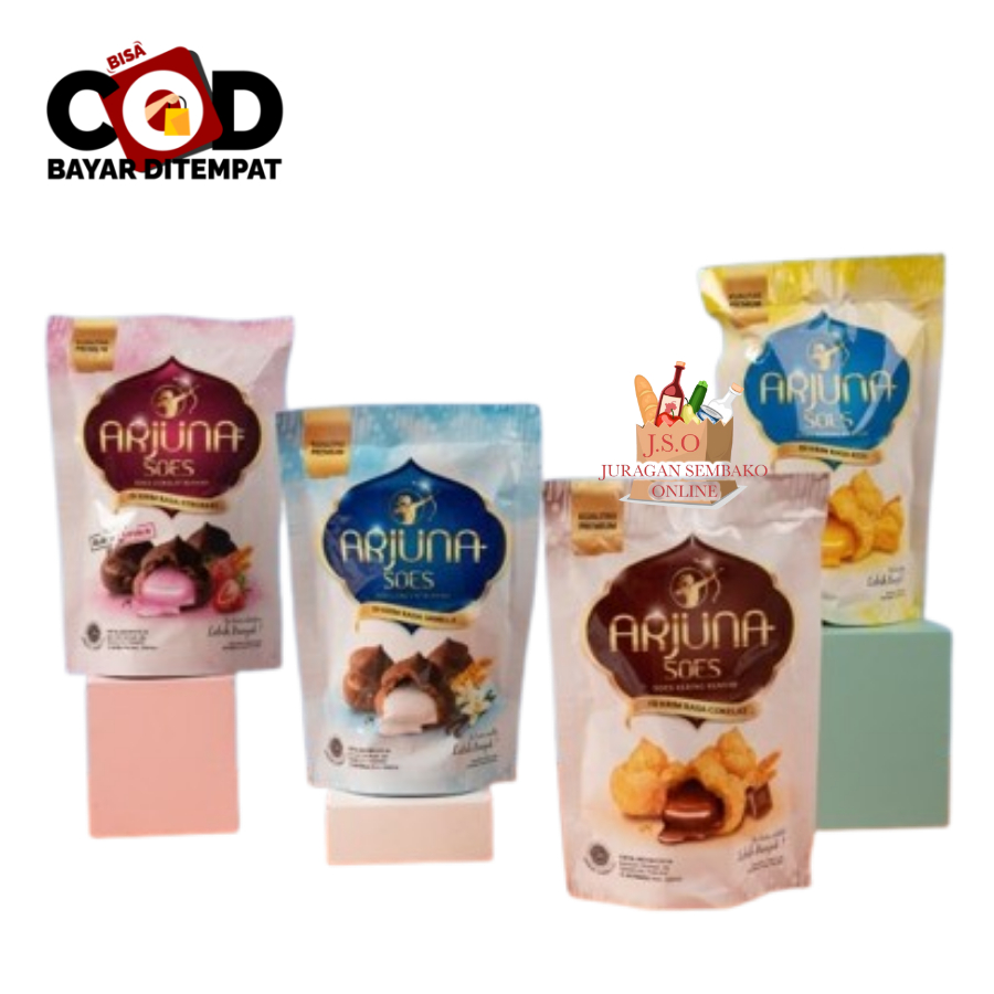 (JSO) Arjuna Soes Kue Sus Kering 30gr x 10pcs Soes Isi Krim Rasa Coklat Keju Strawberry Vanila Snack