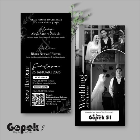 UNDANGAN PERNIKAHAN HITAM PUTIH - UNDANGAN KHITAN - UNDANGAN NIKAH MURAH SIMPLE GOPEK BW SERI 2
