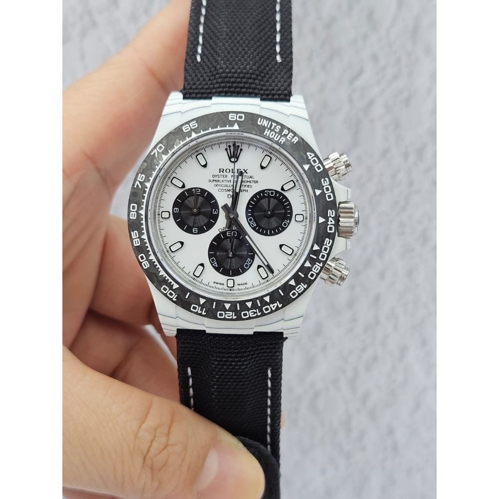 JAM TANGAN RLX DAYTONA DIW CARBON 40MM DIAL 4130 AUTOMATIC / JAM TANGAN PANDA DAYTONA