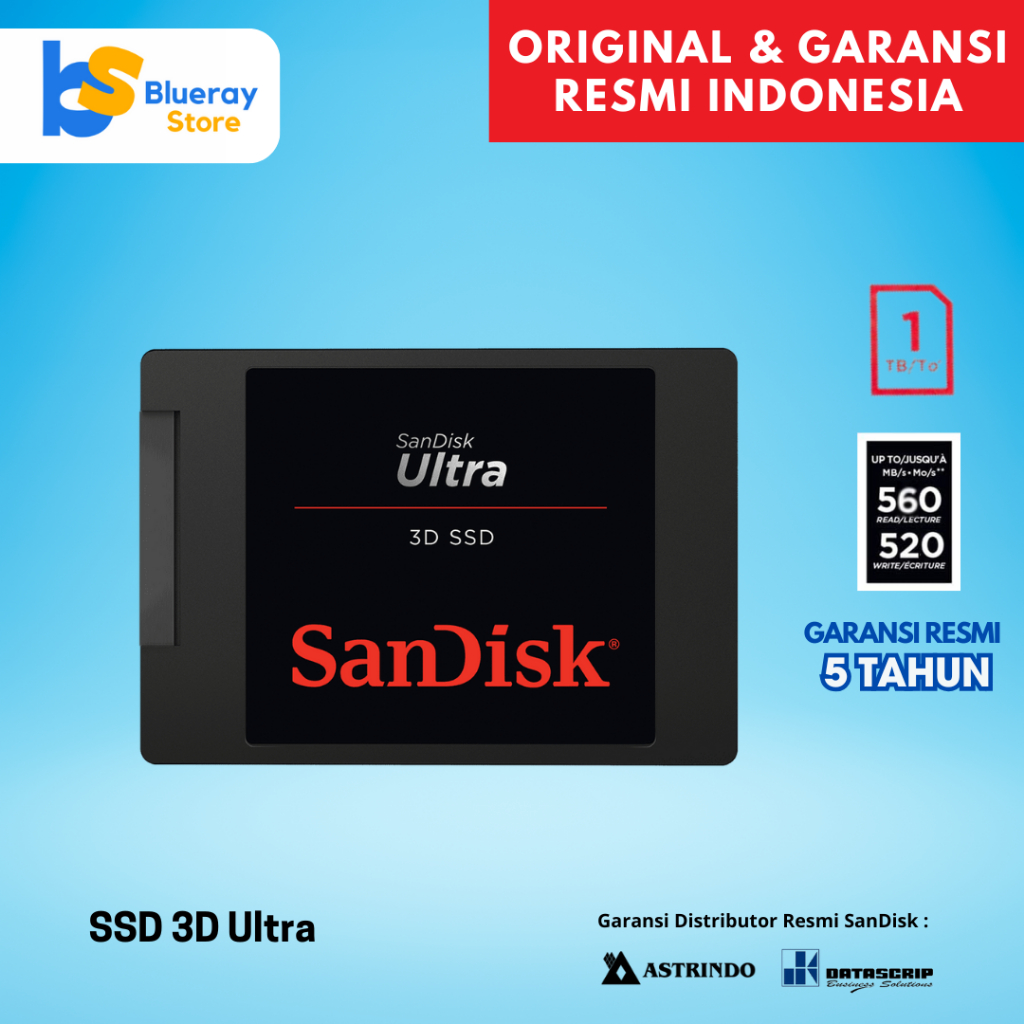 Sandisk SSD 3D Ultra 1TB 1 tb ori original garansi resmi Indonesia