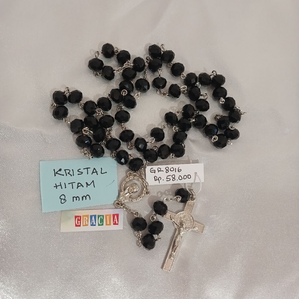 Rosario Rantai Kristal Hitam 8 mm