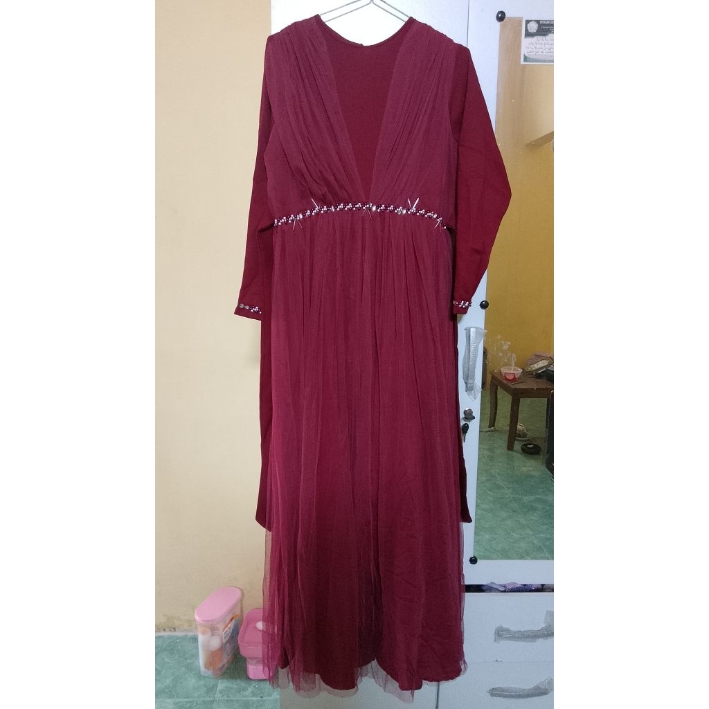 gamis kondangan/ gaun kondangan/gamis preloved/gamis payet/gaun pesta/gamis maron/fashion muslim/ ba