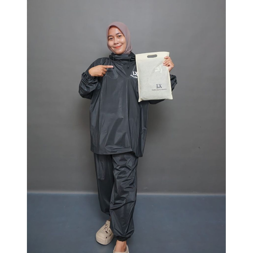 jas hujan setelan Hodie celana joger pria wanita dewasa.