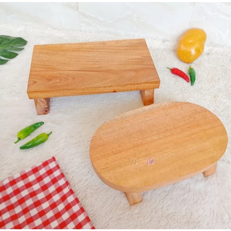 Talenan Dingklik kaki kayu mahoni - Tatakan Alas Iris Bumbu Daging Ukuran Besar