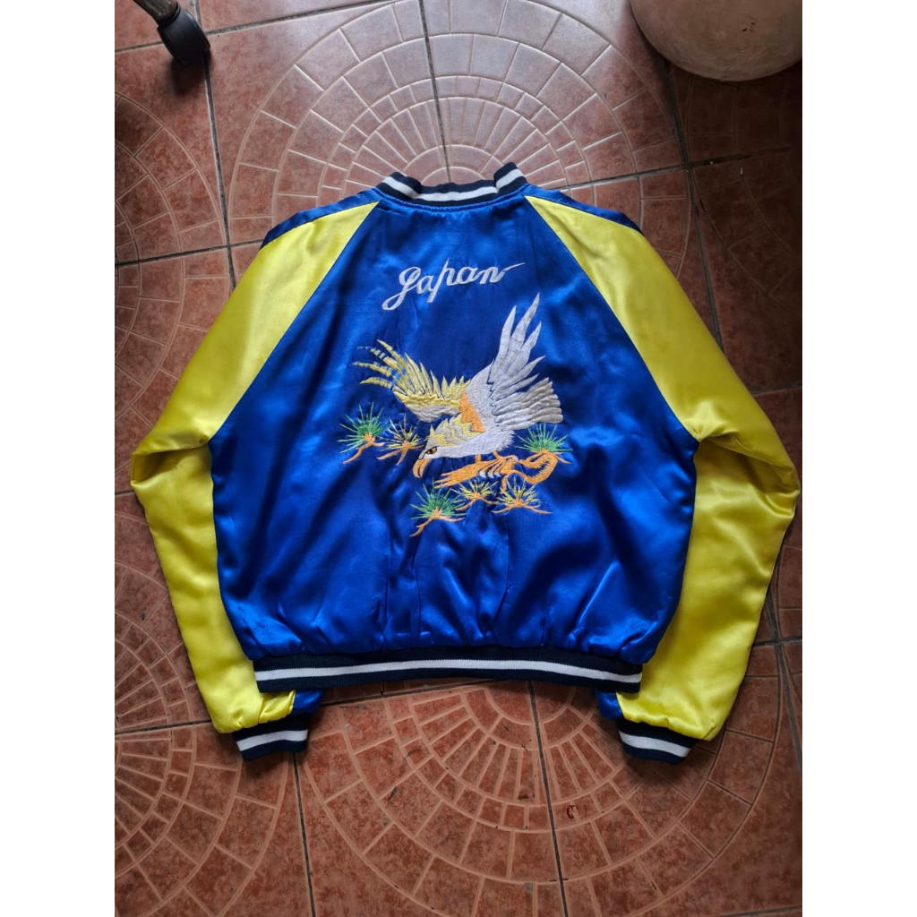 Vintage late 70s Souvenir Jacket Sukajan The most iconic colorway Blue-Yellow with Eagle Hawk