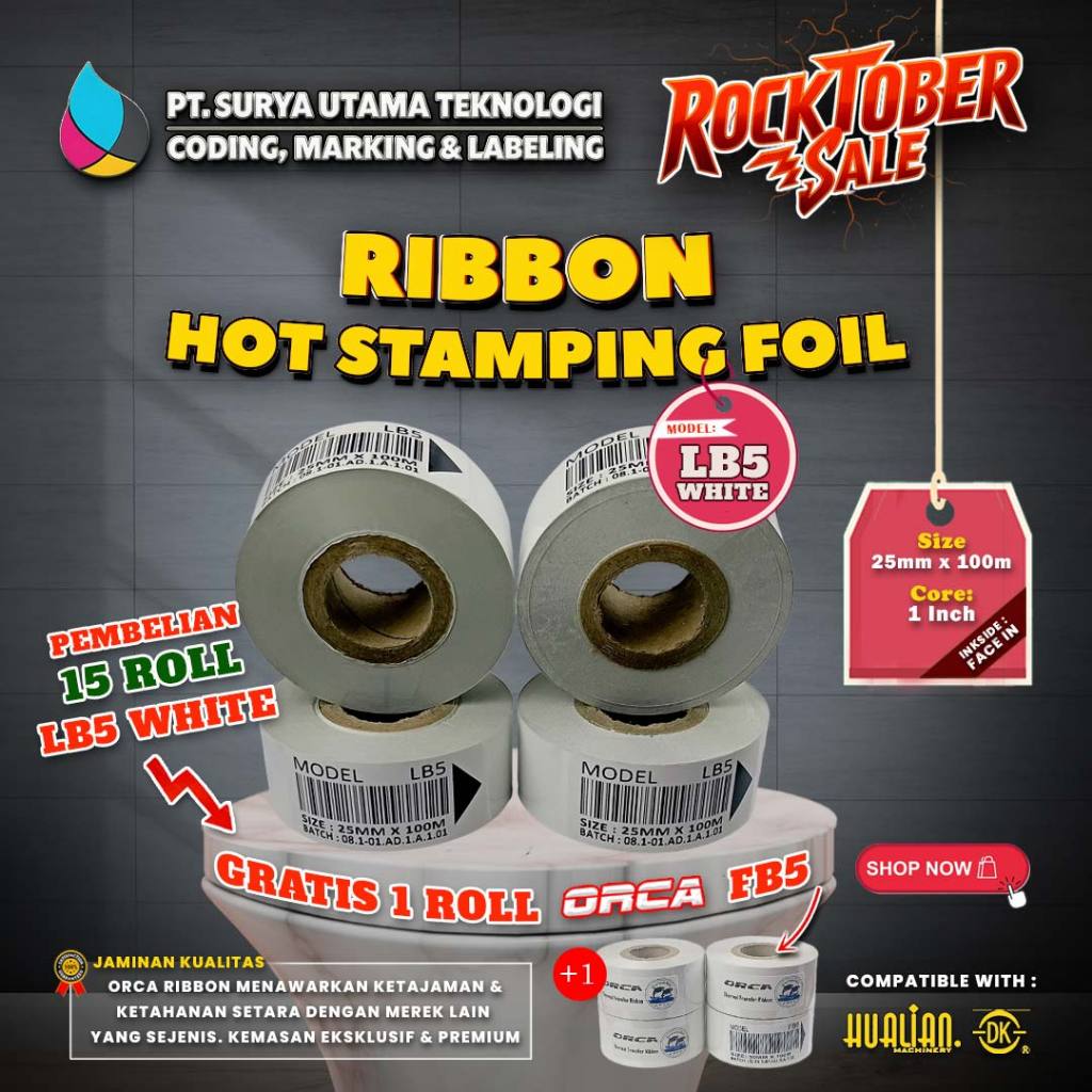 Ribbon Hot Foil LB5 25x100 Putih - Tinta Coding Expired Hot Stamping