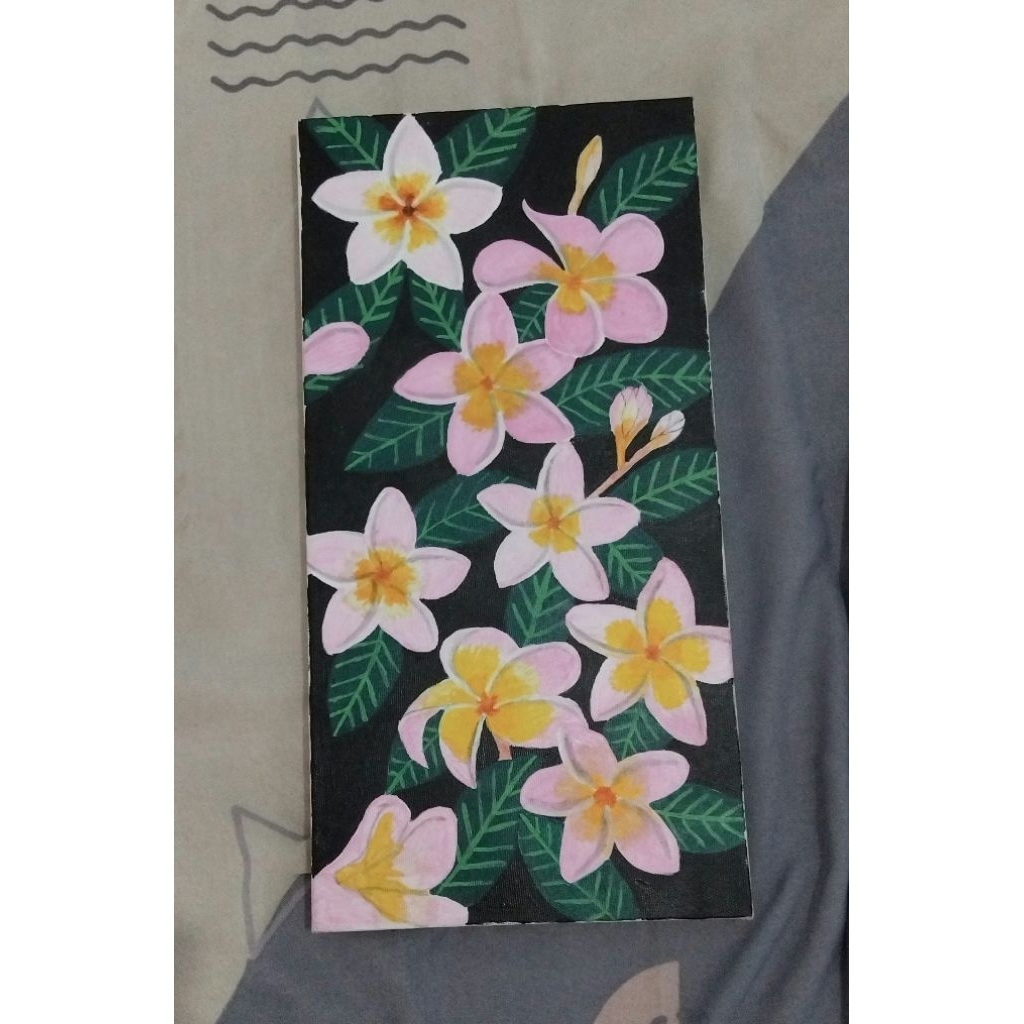 pajangan dinding | hiasan dinding | lukisan kanvas tema bunga kamboja