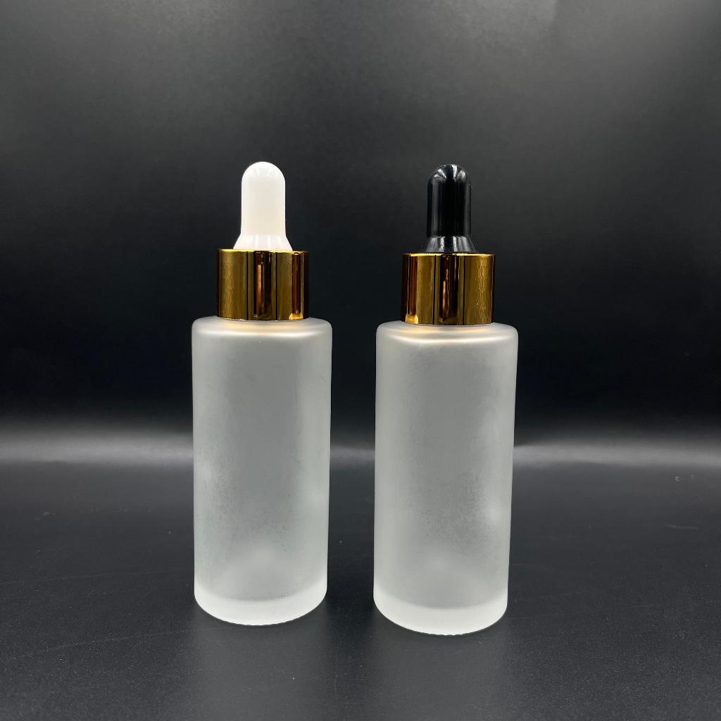 Botol Kaca Pipet 50ML Natural Frosted Bahudatar Tutup Gold / Botol Serum 50 ML / Botol Kaca Pipet 50