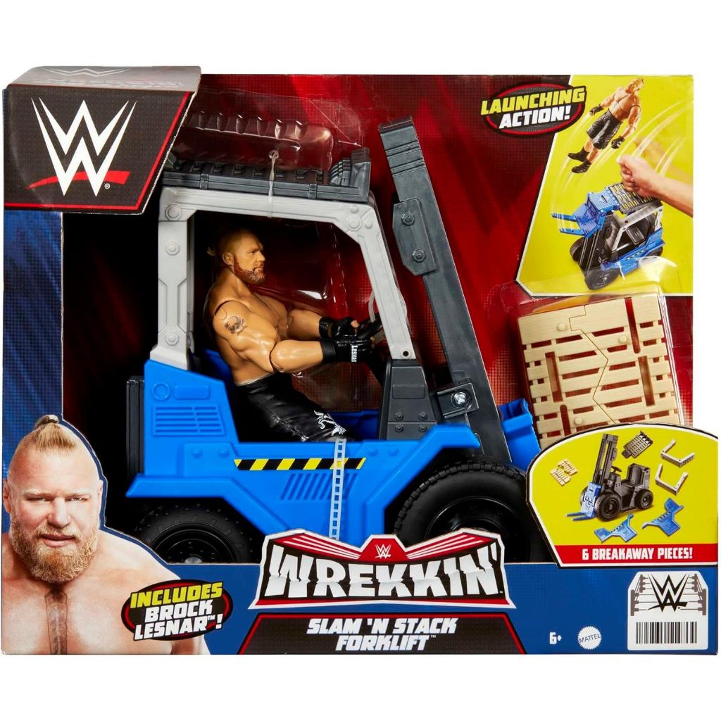 Mattel WWE Wrekkin' Slam & Stack Forklift & Action Figure Playset with Toy Vehicle & Brock Lesnar 6-