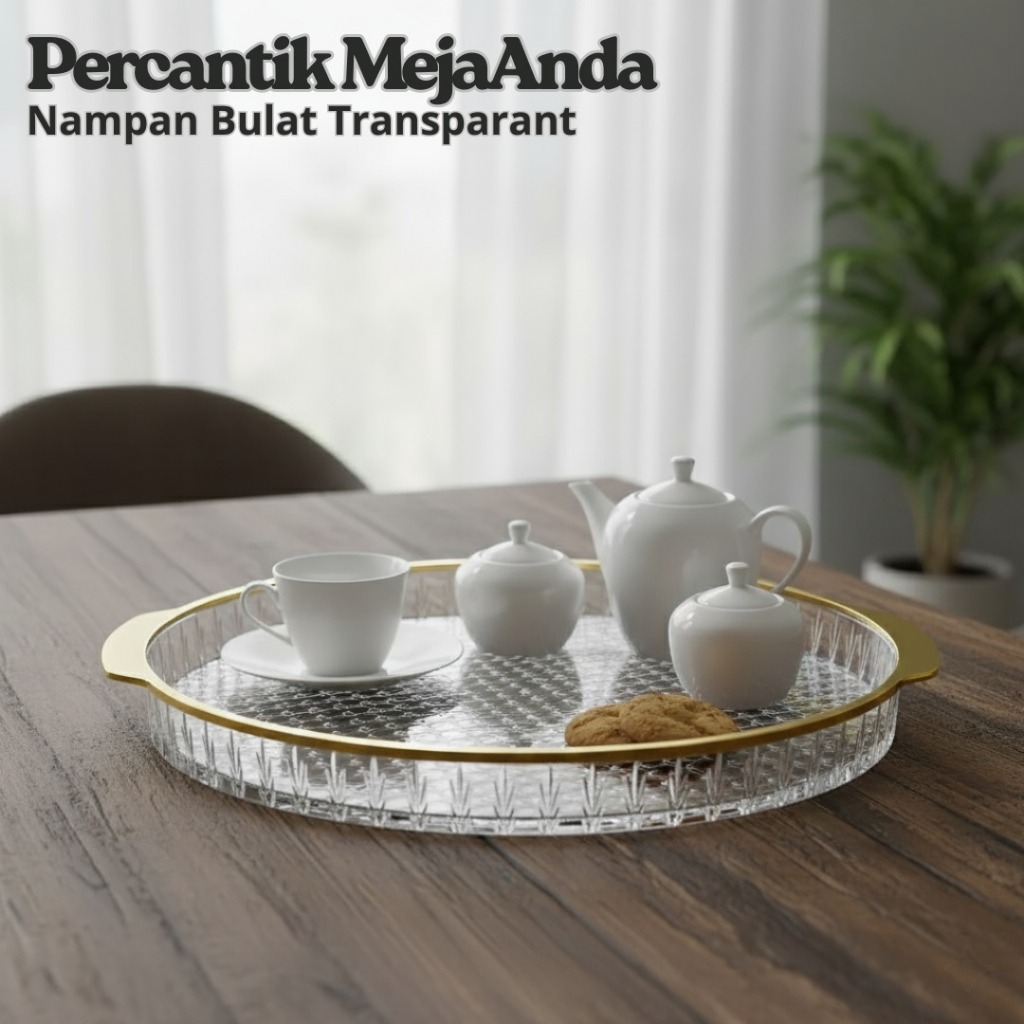 TNT - Nampan Bulat Plastik Gelas Bulat Tatakan Tirisan Transparan NTB