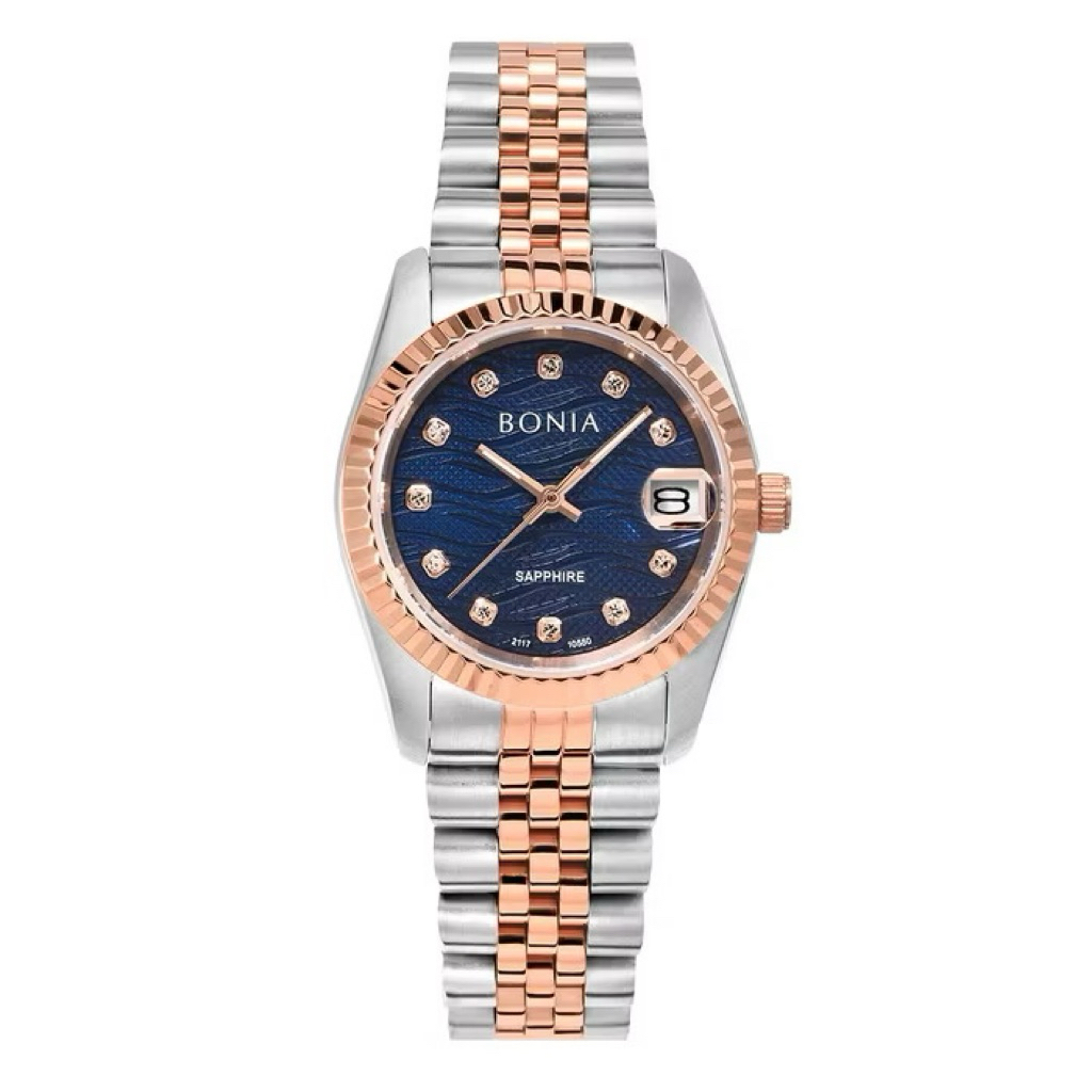 Jam Tangan Wanita Bonia Noble BNB10550-3687 Blue Dial Silver Rose Gold Stainless Steel Strap |  Boni
