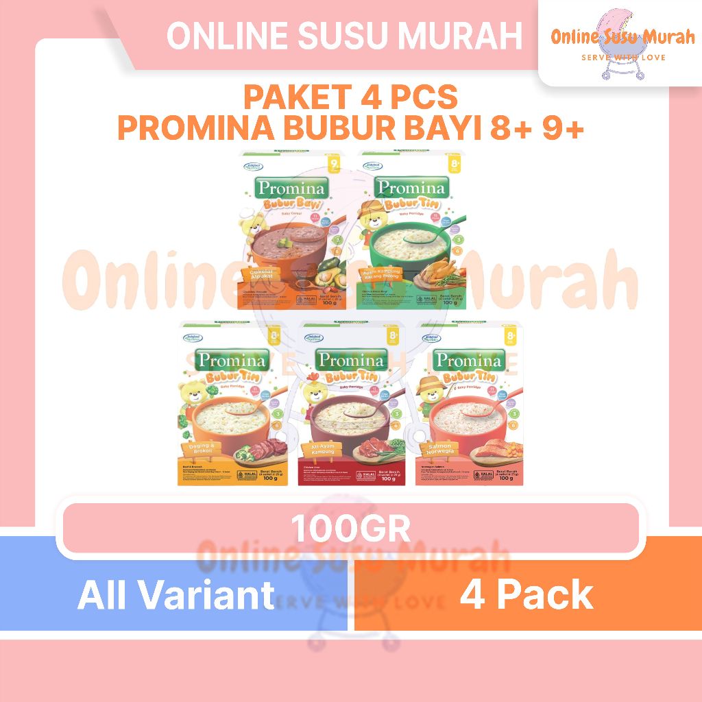 PROMINA PAKET 4 PCS BUBUR BAYI 100GR BUBUR TIM INSTAN 8+ BOX 100 GR BUBUR MPASI BAYI PRLA