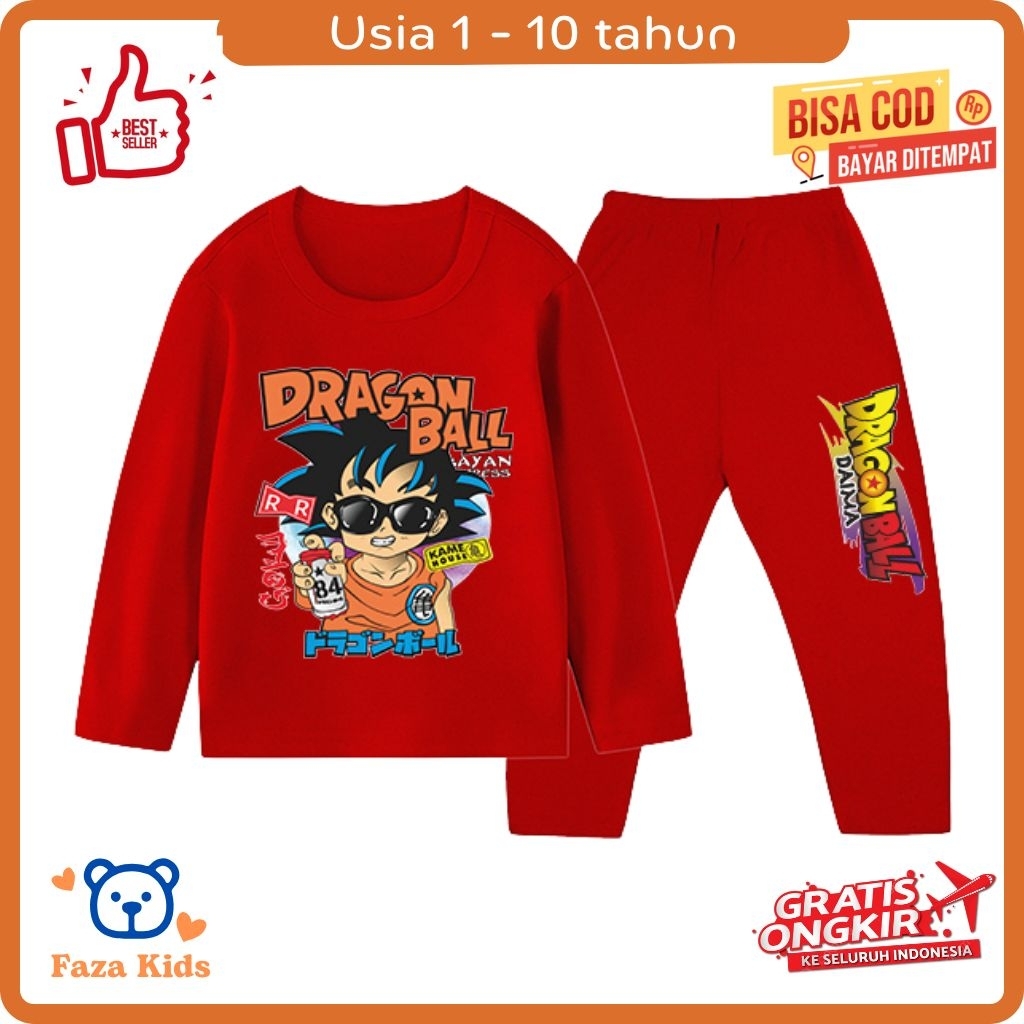 Setelan Baju Tidur Piyama anak Lengan Panjang Dragon Ball Cewe Cowo Usia 1 - 10 Tahun FK 1625