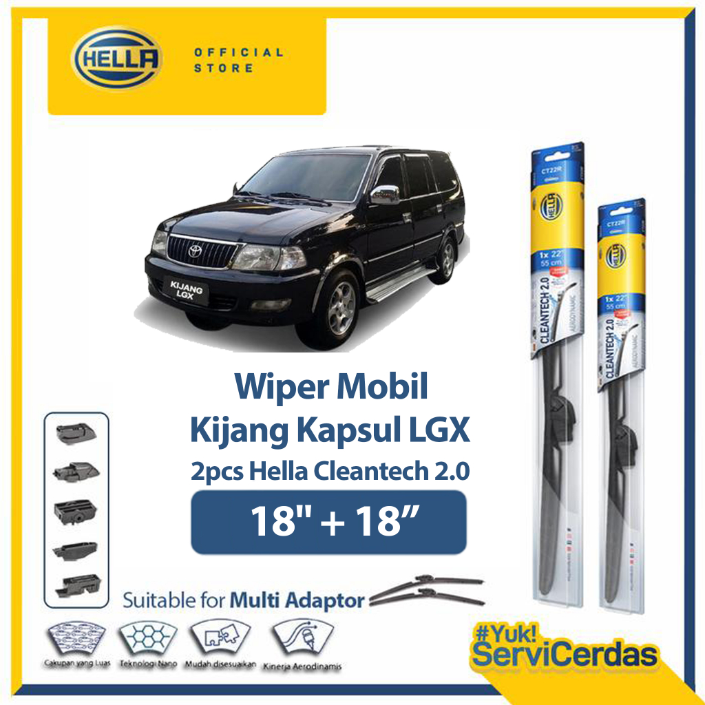 Wiper Mobil TOYOTA Kijang kapsul LGX 18”+18”(2pcs) - HELLA Cleantech 2.0