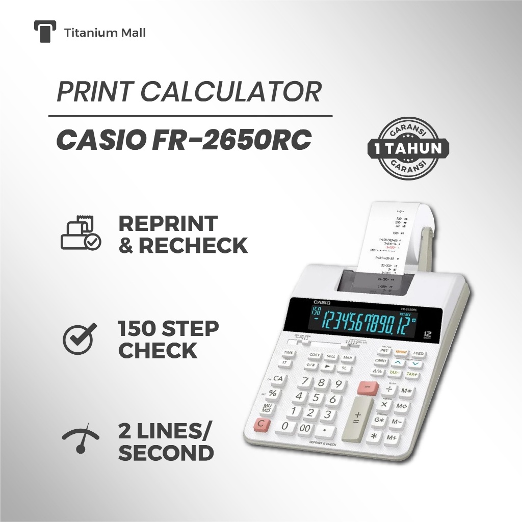 Casio FR-2650RC Kalkulator Printer 12 Digit Reprint Stabil Original
