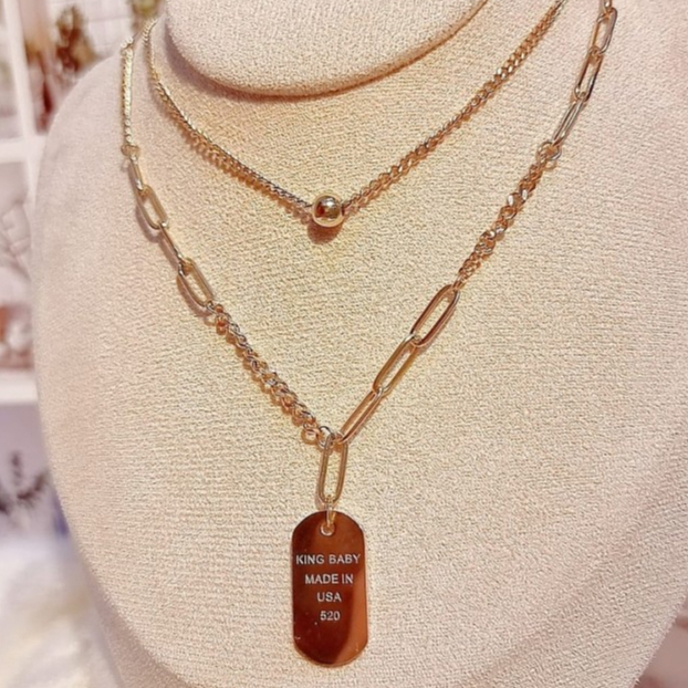 Kalung Liontin Wanita 2 Layer Warna Gold Titanium Premium Elegan