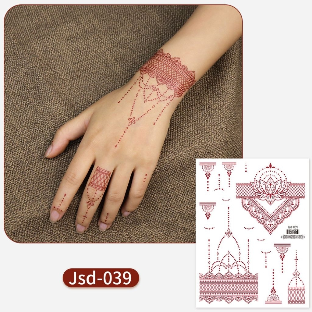 Tato Tangan Henna Merah Renda Pernikahan Tatto Stiker Tato