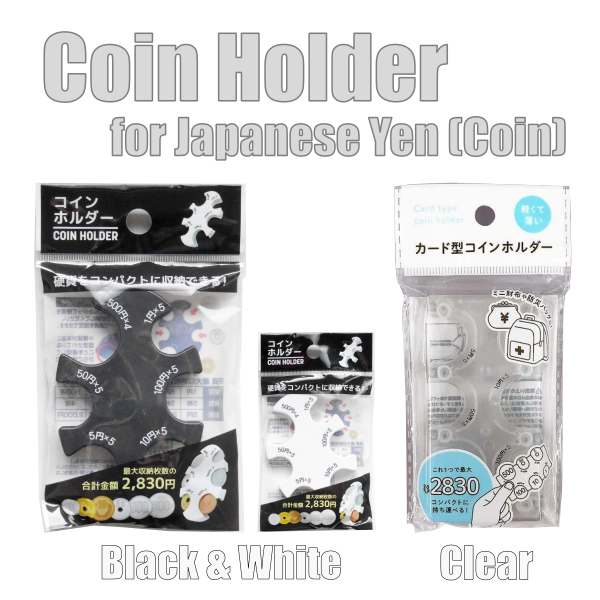 Coin holder for Japanese Yen / Japan Travel / Storage of Japanese Yen (Black / White / Clear)