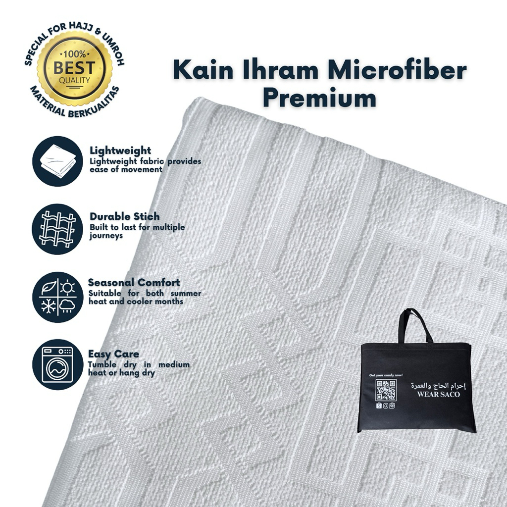 Kain Ihram Premium - Kain Ihram Haji Umroh - Kain Ihram Microfiber - Motif Qaswa